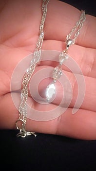Simulated Diamonds set in Sterling Silver Waterfall Necklace