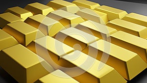 Simulated gold bar on black background, 3d rendering