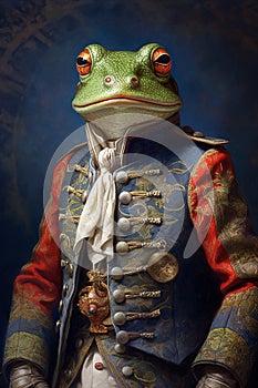Simulation of a classic oil painting of a frog in military clothing photo