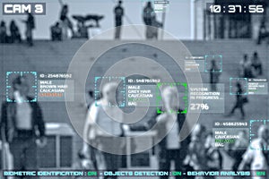 Simulation of a screen of cctv cameras with facial recognition