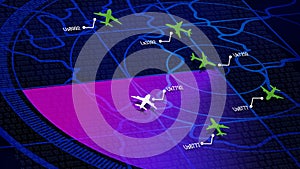 Simulation screen showing various flights for transportation and passengers