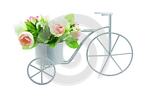 Simulation tricycle with bouquet flower isolated on white background