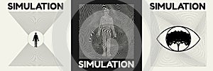 Simulation. Vector set of hand drawn minimalistic illustration.