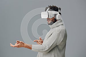 Simulator man glasses reality virtual helmet goggles innovation technology digital modern device background vr