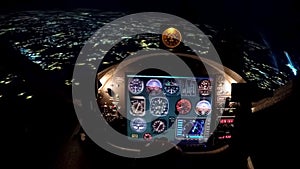 Simulator of night flight above city, training equipment for beginner pilots