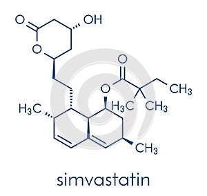 Simvastatin cholesterol lowering drug statin class molecule. Skeletal formula.