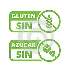 Sin azucar y sin gluten signs on a white background (trad. gluten free and sugar free) photo