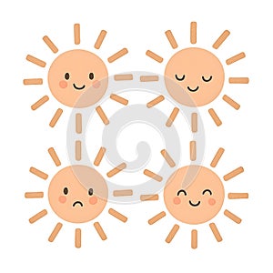 Cute sun faces watercolor illustration for kids wall art and decor