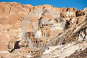 Sinai desert in Egypt. The rocks of the mountains processed by time