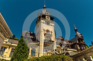 Sinaia beautiful Peles Castle Romania low angle view