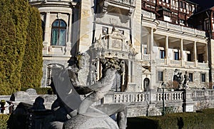 Sinaia, Romania - December 31, 2022: Peles castle Sinaia in winter season, Transylvania, Romania