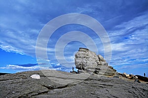 SINAIA, ROMANIA - Jul 28, 2017: The Sphinx in Bucegi National Park, Romania - Natural rock formation