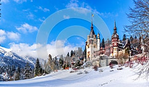 Sinaia, Romania: Peles Castle in a beautiful day of winter photo