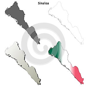 Sinaloa blank outline map set photo