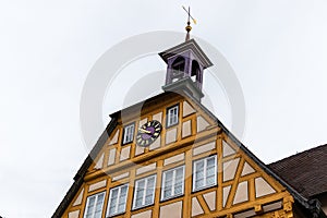 Sindelfingen, Baden Wurttemberg/Germany - May 11, 2019: Top of Roof of traditional house facades of Town Museum, Stadtmuseum,