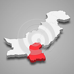 Sindh state location within Pakistan 3d imap