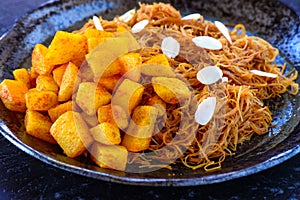 Sindhi breakfast-sewiyan aloo,sweet vermicelli served with spicy potatoes