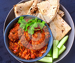 Sindhi meal- Aani curry with roti vegan glutenfree mock meat curry