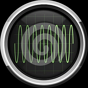 Sine signal on the oscilloscope screen in green tones