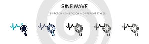 Sine wave icon in filled, thin line, outline and stroke style. Vector illustration of two colored and black sine wave vector icons