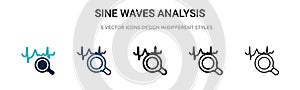 Sine waves analysis icon in filled, thin line, outline and stroke style. Vector illustration of two colored and black sine waves