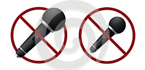 Sing audio ban prohibit icon. Not allowed music karaoke