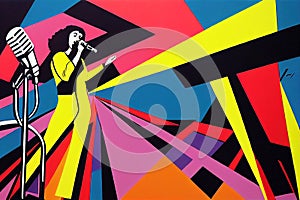 sing music contest poster illustration of a woman singing next to a microphone, ai generated image