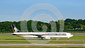 Singapore Airlines 9V -SWR , Boeing 777-312 ER aircraft starting on runway in Singapore