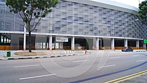 SINGAPORE - APR 2nd 2015: Formula One Racing track at Marina Bay Street Circuit. The symbol of Formula One Racing once a