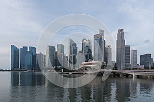 Singapore,Asia Singapore skyline at the Marina during twilight.Aerial view of Singapore business district for
