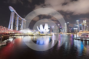 Singapore,Asia Singapore skyline at the Marina during twilight.Aerial view of Singapore business district for