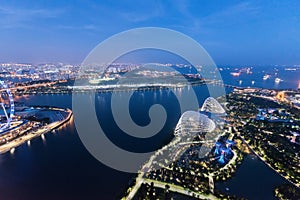 Singapore skyline at the Marina bay during twilight.Aerial view of Singapore business district