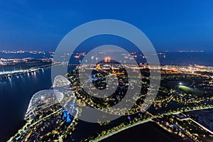 Singapore skyline at the Marina bay during twilight.Aerial view of Singapore business district