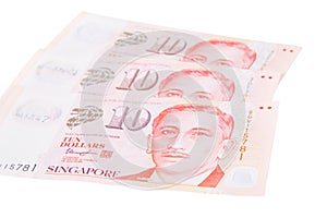 Singapore banknotes dollars 10 SGD isolated on white backgroun
