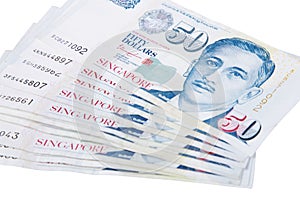 Singapore banknotes dollars 50 SGD isolated on white backgroun