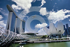 Singapore bay view from Marina Bay Sands hotel and modern art building