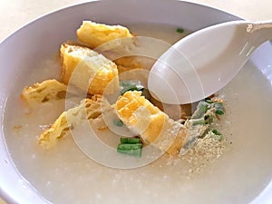 Singapore A bowl of Pork porridge rice gruel