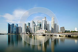 Singapore business district skyline financial downtown building with tourist sightseeing in day at Marina Bay, Singapore. Asian