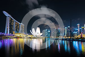 Singapore business district skyline in night at Marina Bay, Sing