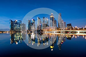 Singapore business district skyline in night at Marina Bay, Sing