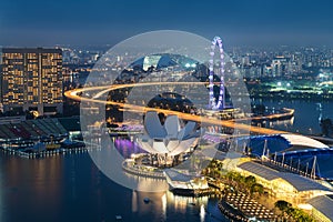 Singapore business district skyline in night at Marina Bay, Sing