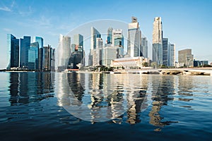 Singapore business district skyline and skyscraper in morning at Marina Bay, Singapore