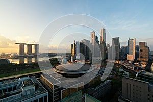 Singapore business district skyline before sunrise at Marina Bay