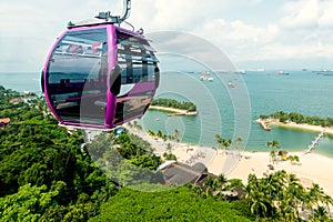 Singapore cable car in Sentosa island with aerial view.