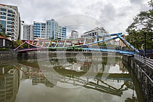 Singapore City Centre`s iconic Painted Bridge over the river