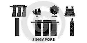 Singapore City flat travel skyline set. Singapore City black city vector illustration, symbol, travel sights, landmarks.