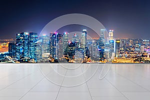 Singapore City in Marina Bay area with tiles flooring. Financial district in downtown and business centers in smart urban city in