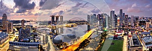 Singapore city panoranora at sunrise with Marina bay