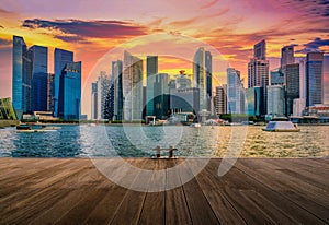 Singapore city skyline of business district downtown at sunset