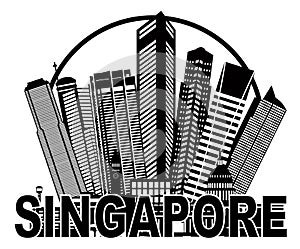 Singapore City Skyline Circle Black and White Illustration